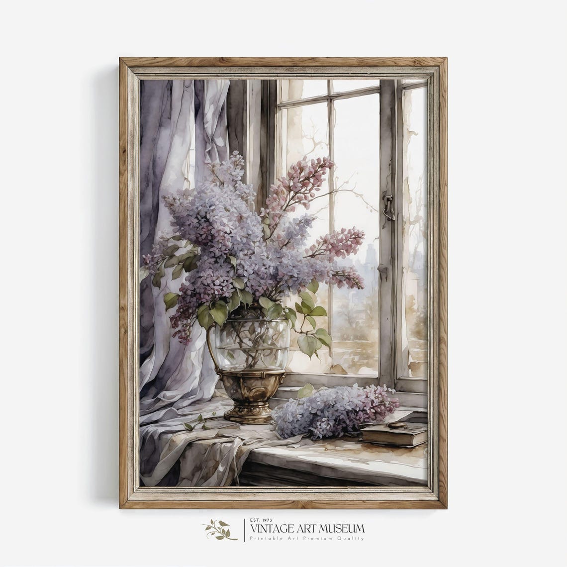 Watercolor Lilac Bouquet Windowsill Sheer Curtain Spring Floral Poster