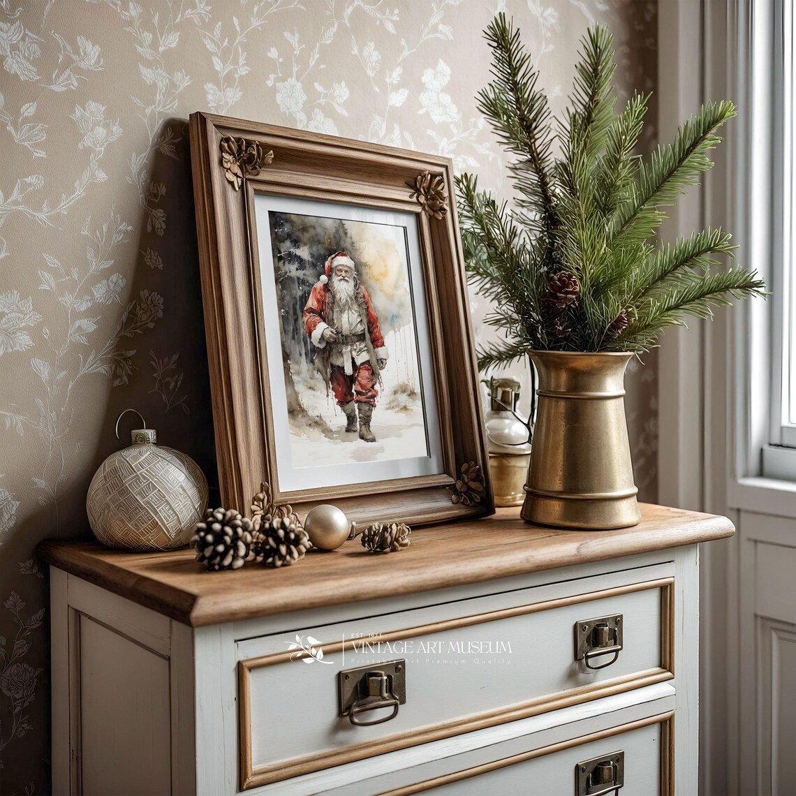 Christmas Watercolor Santa Art Print, Holiday Decor - Image 2
