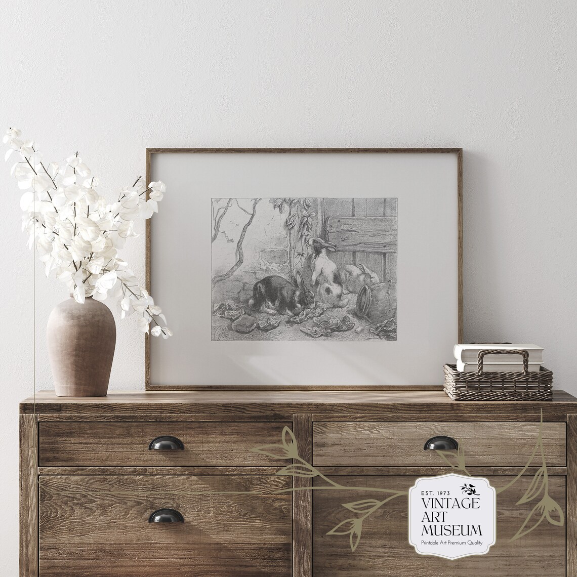 Rabbits Vintage Sketch Art Print, Farmhouse Decor - Image 3
