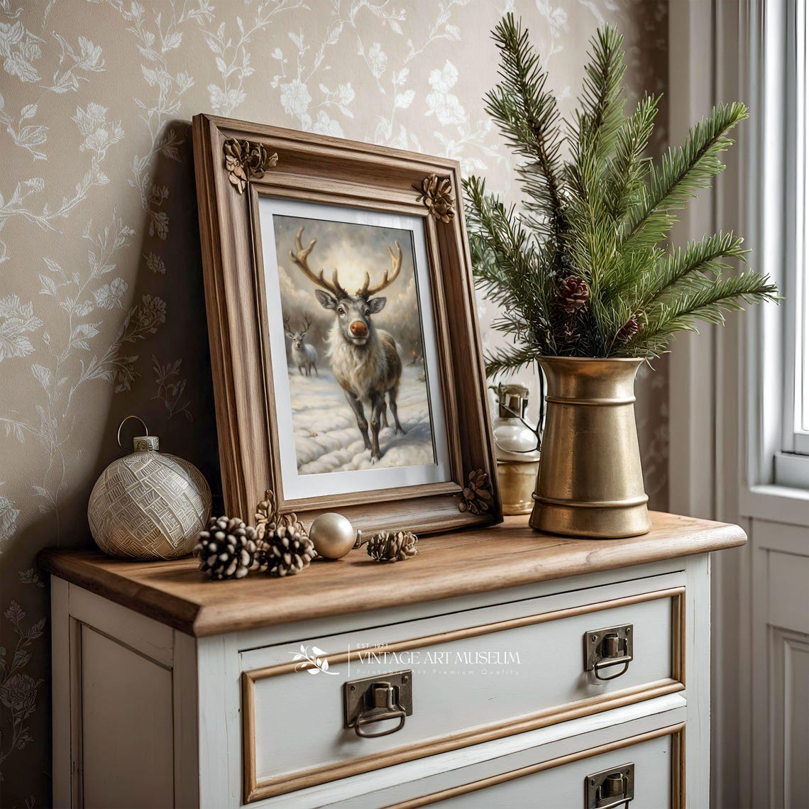 Rudolph Red Nosed Reindeer Cozy Winter Snow Scene Christmas Wall Art - Image 2