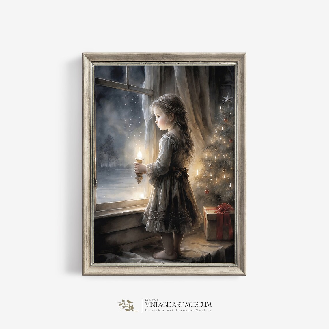 Victorian Christmas Girl Candlelight Winter Portrait Wall Art - Image 3
