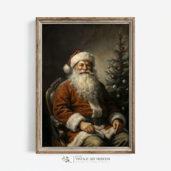 Happy Santa Portrait Vintage Christmas Art Print