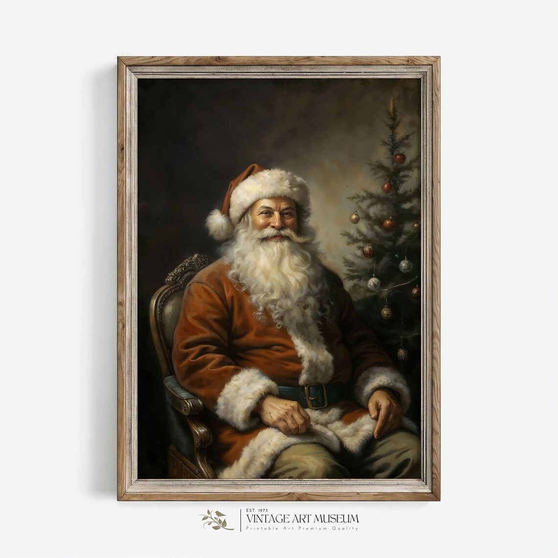 Happy Santa Portrait Vintage Christmas Art Print