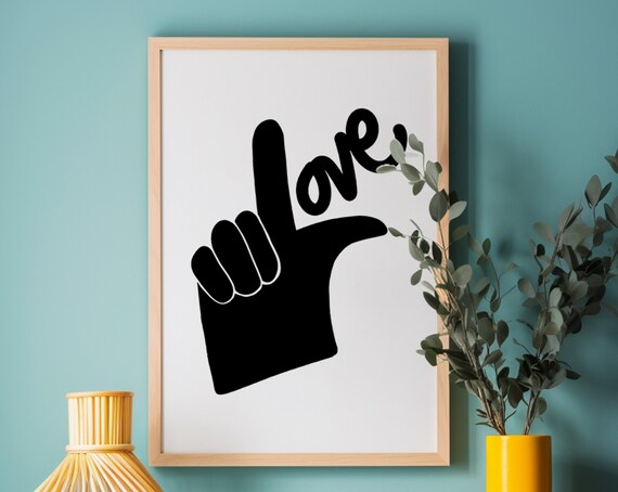Minimalistic Love Typography Poster Handwritten Lettering Original Wall Art Black And White Inspirational Bold Decor