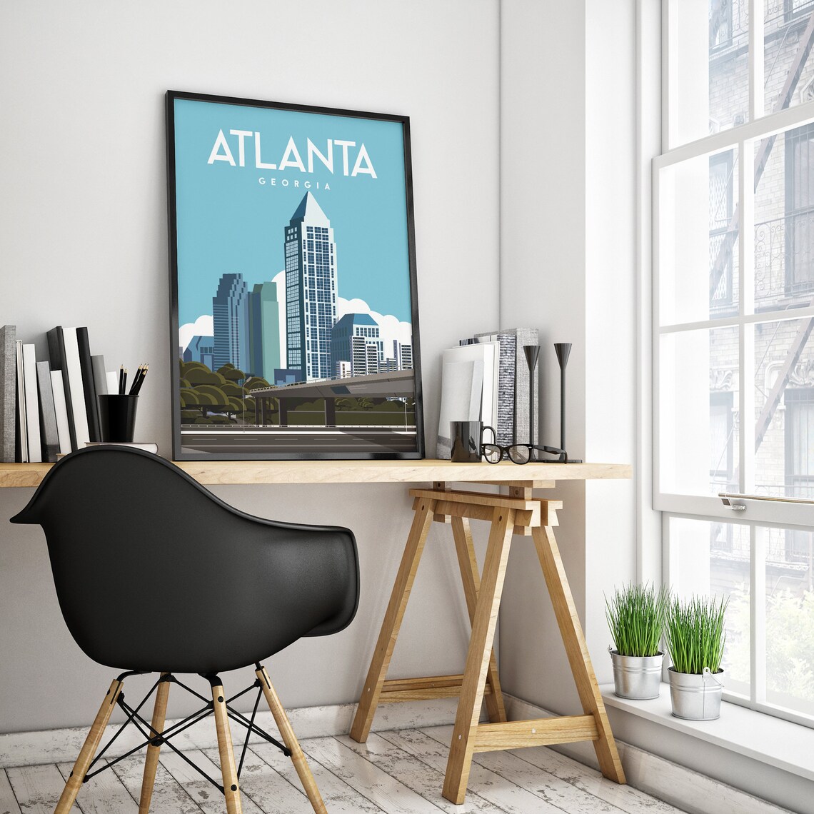 Atlanta Georgia Travel Poster Downtown Skyline Highway City Art - Image 3