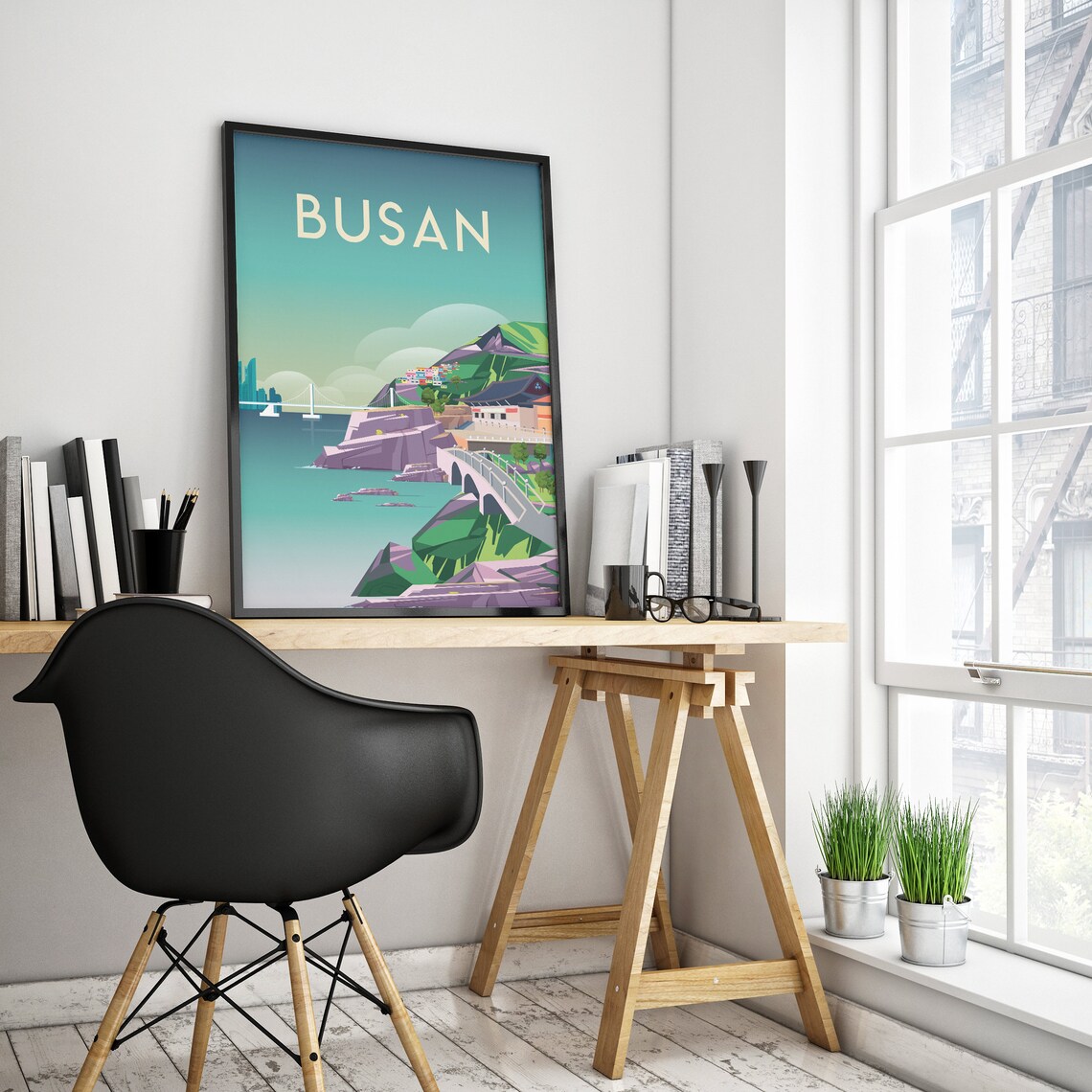 Busan South Korea Coast Temple Bridge Scenic Travel Art Poster - Image 4