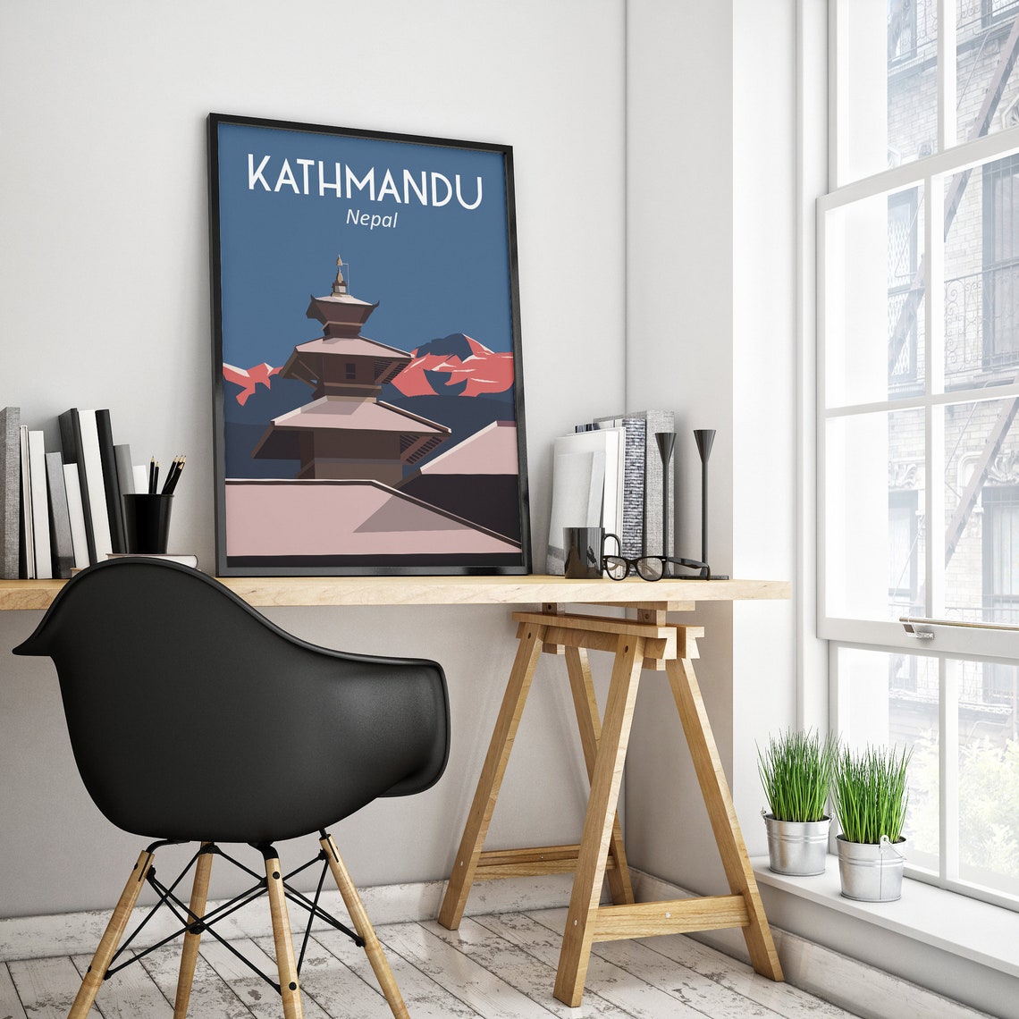 Kathmandu Nepal Himalayan Temple Retro Vintage Travel Poster - Image 2