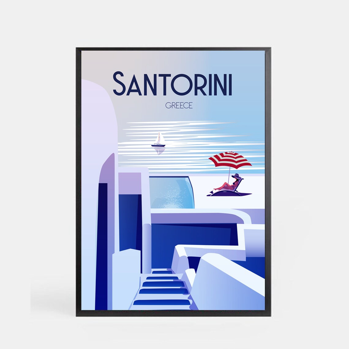 Santorini Greece Blue Domes Steps Seaside Vintage Travel Poster - Image 2