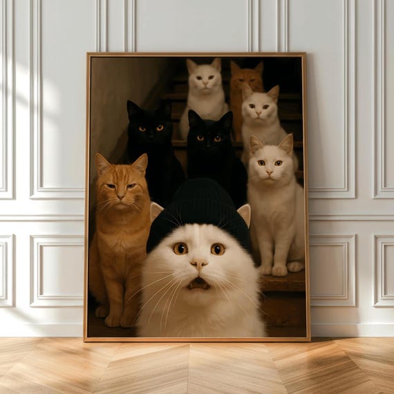 Realistic Cat Poster Unique Wall Art Cute Feline Drawing For Home Decor Animal Lover Gift Enthusiasts