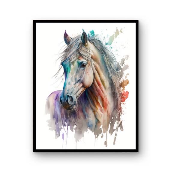 Watercolor Horse Portrait Equestrian Splash Art Wall Decor Poster