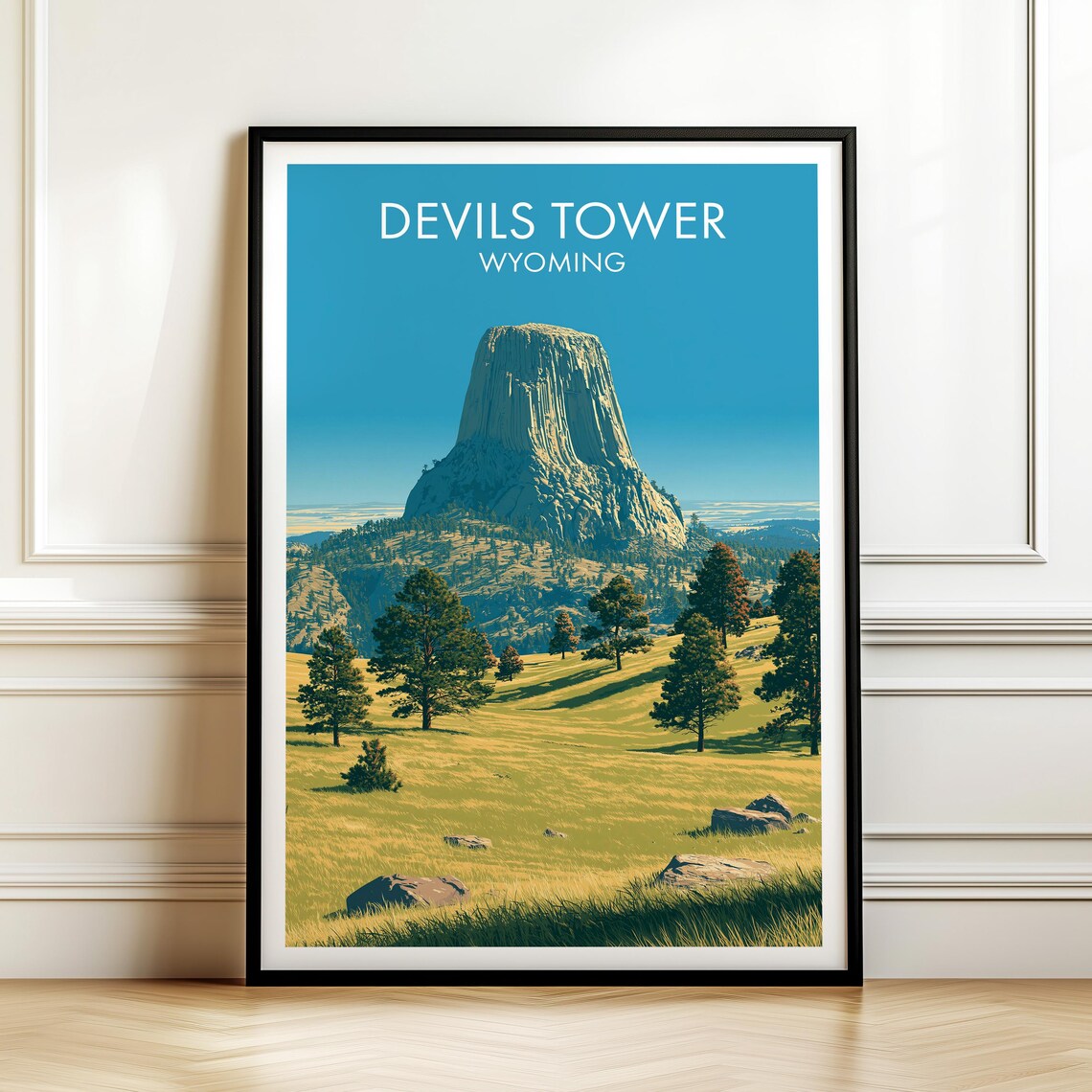 Devils Tower Wyoming Poster Usa Travel Wall Art American Landmark Print Gift