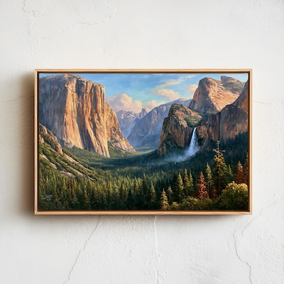 Yosemite Valley El Capitan Waterfall Vintage Painting Poster
