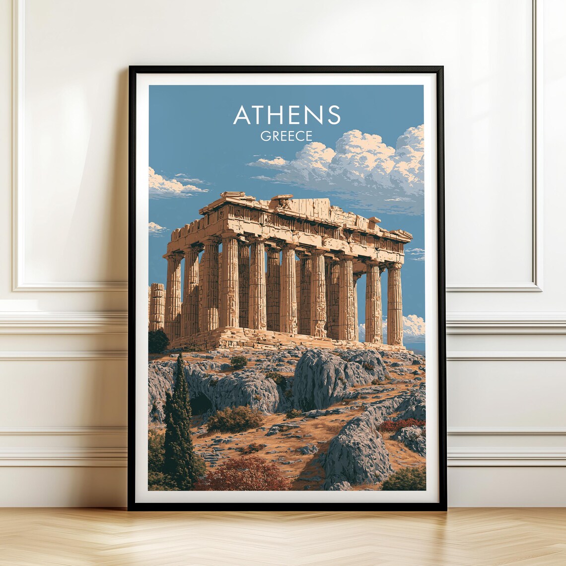 Athens Greece Vintage Travel Poster, Europe Cityscape
