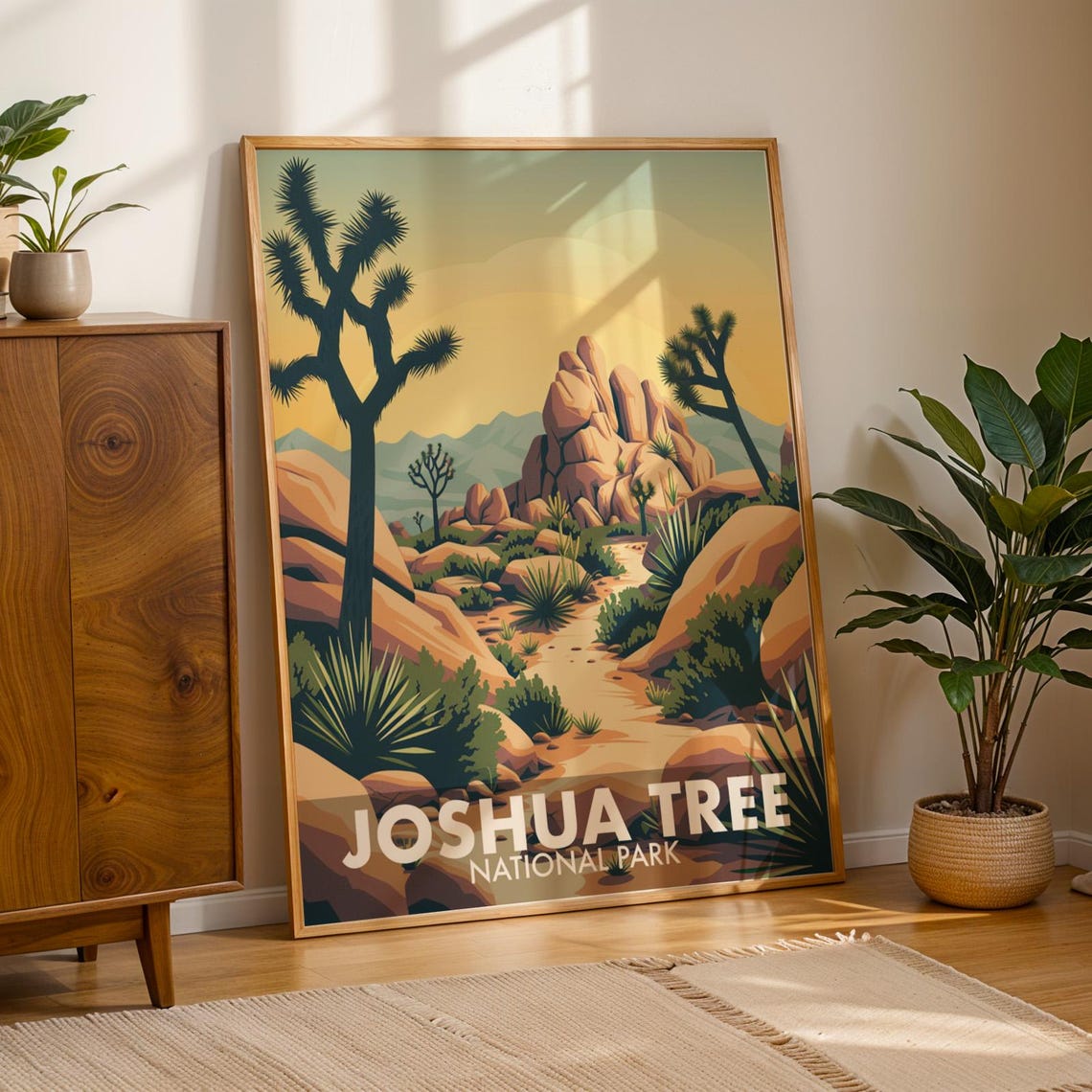 Joshua Tree National Park Desert Sunset Retro Mojave Travel Poster