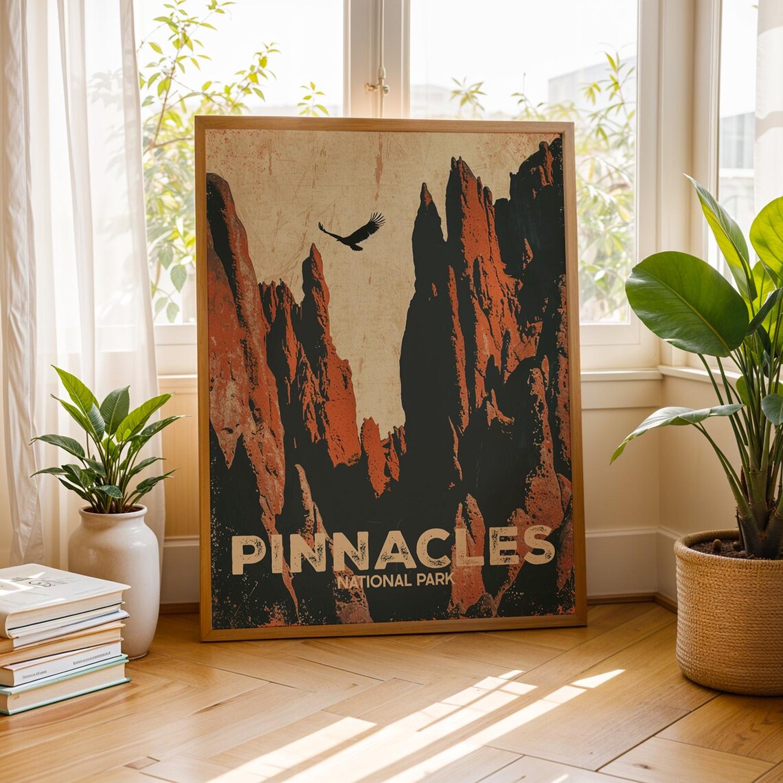 Pinnacles National Park Poster Vintage Rock Spire Eagle Travel Scenic Art