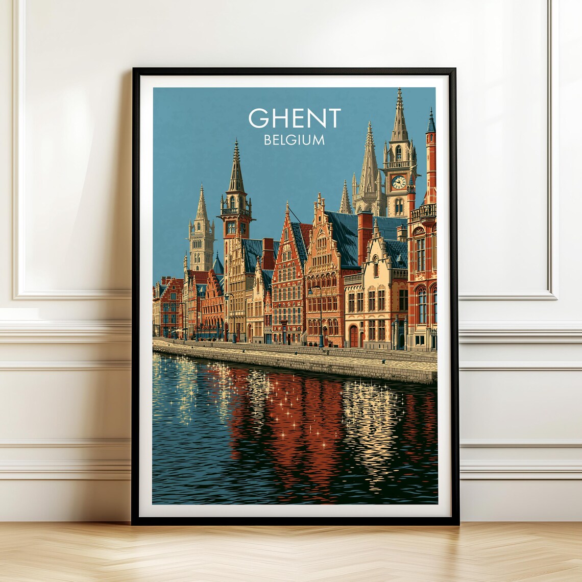 Ghent Belgium Canal Vintage Europe Cityscape Travel Art Poster