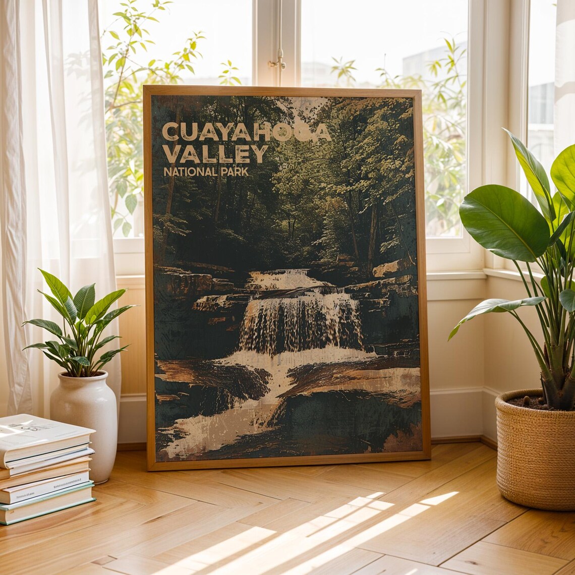 Cuyahoga Valley National Park Vintage Waterfall Forest Travel Art Poster