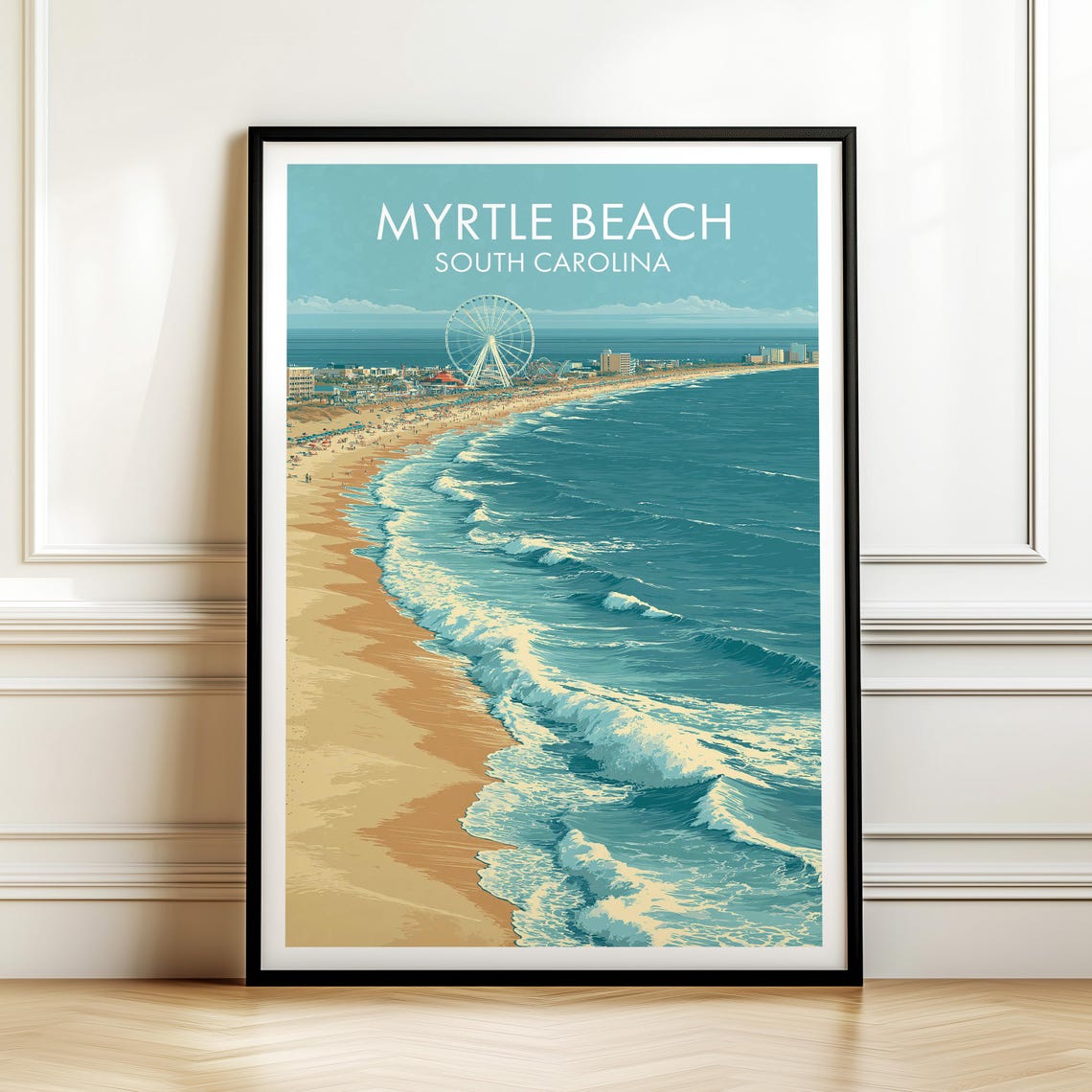 Myrtle Beach South Carolina Vintage Travel Ferris Wheel Poster