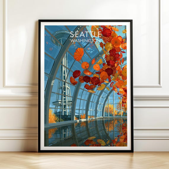 Chihuly Glasshouse Seattle Washington Poster Vintage Travel Wall Art Decor Usa Cityscape Print