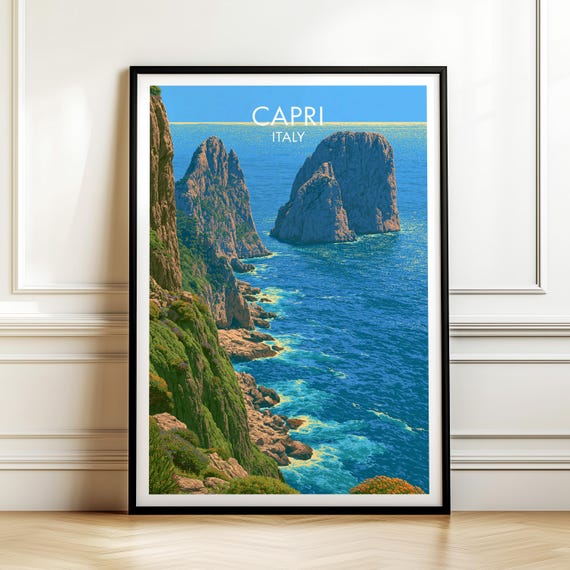 Capri Italy Travel Poster Vintage Europe Cityscape Wall Art Print For Home Decor