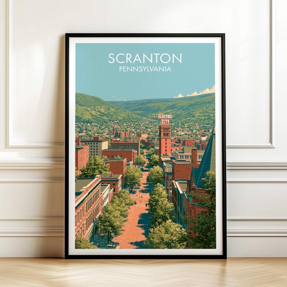 Scranton Pennsylvania Poster Vintage Usa Cityscape Travel Wall Art American Landmark Print Americana Decor