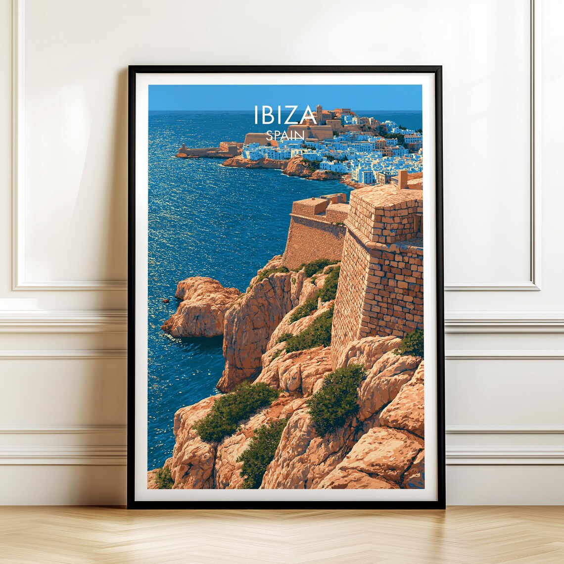 Ibiza Spain Dalt Vila Fortress Coastal Vintage Travel Poster
