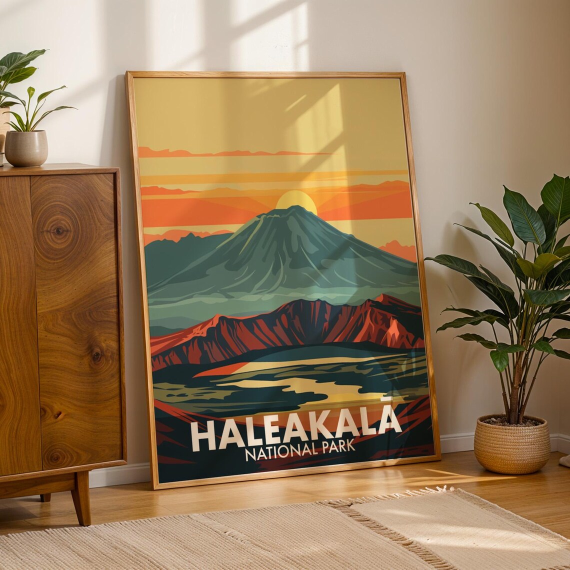 Haleakala National Park Volcano Sunset Retro Hawaii Travel Poster