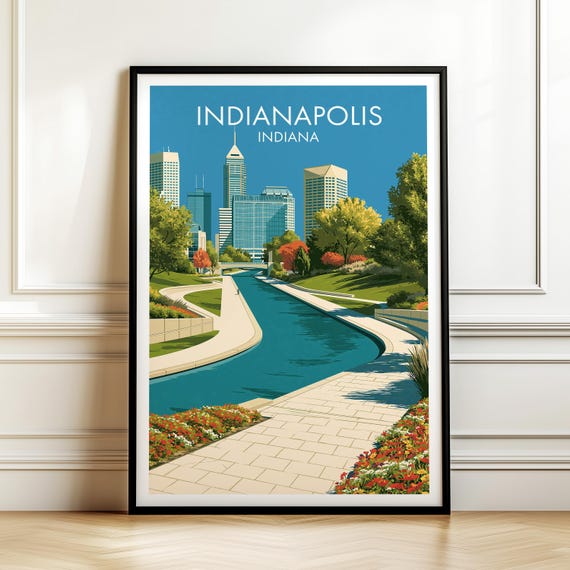 Indianapolis Indiana Poster Usa Travel Wall Art American Cityscape Print Gift