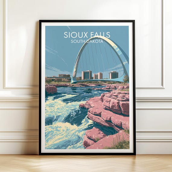 Sioux Falls South Dakota Poster Vintage Usa Cityscape Travel Wall Art American Landmark Print Americana Decor