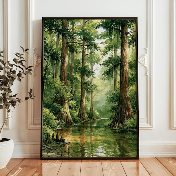Congaree National Park Cypress Swamp Spanish Moss Watercolor Poster