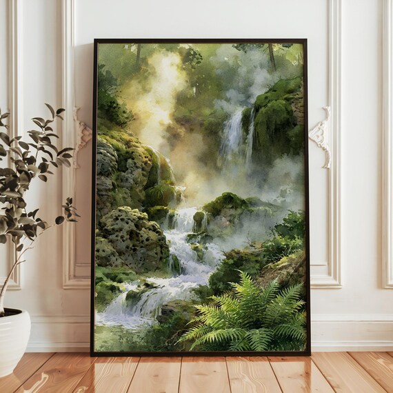 Hot Springs National Park Steaming Falls Forest Watercolor Poster