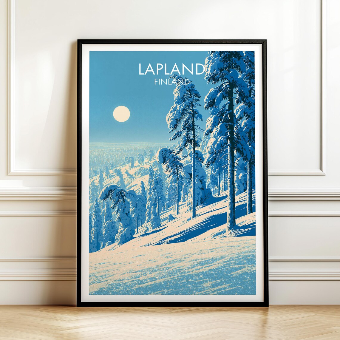 Lapland Finland Vintage Travel Snowy Forest Winter Sun Poster