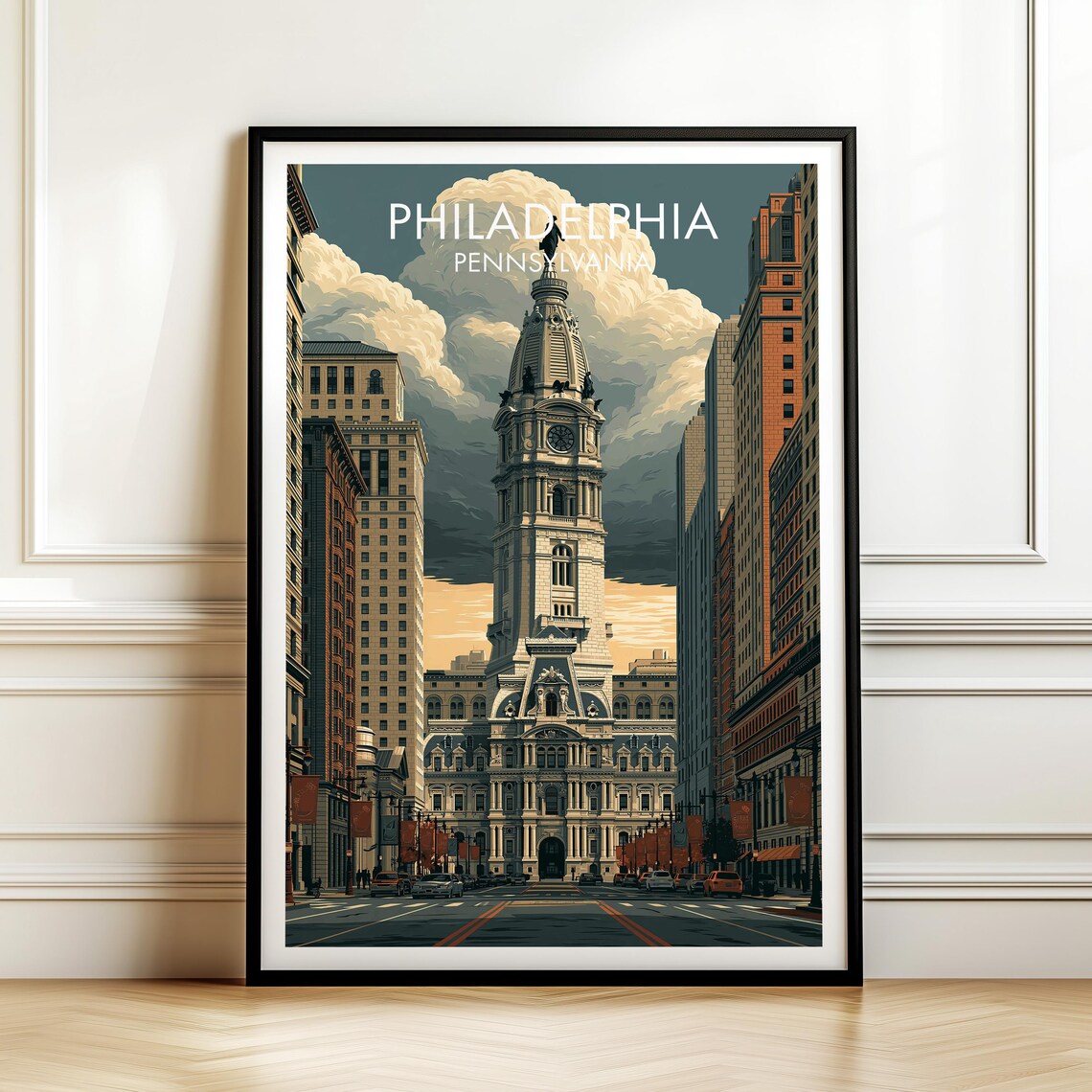 Philadelphia Pennsylvania City Hall Travel Poster Historic Cityscape Gift