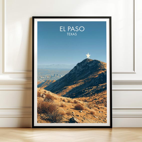 El Paso Texas Poster Vintage Usa Cityscape Travel Wall Art American Landmark Print Americana Decor
