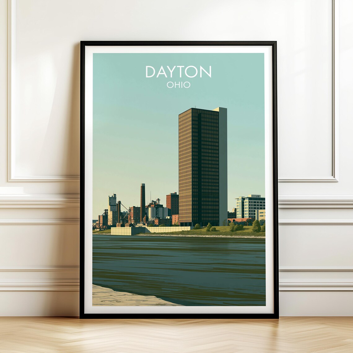 Dayton Ohio Vintage Cityscape Travel Poster