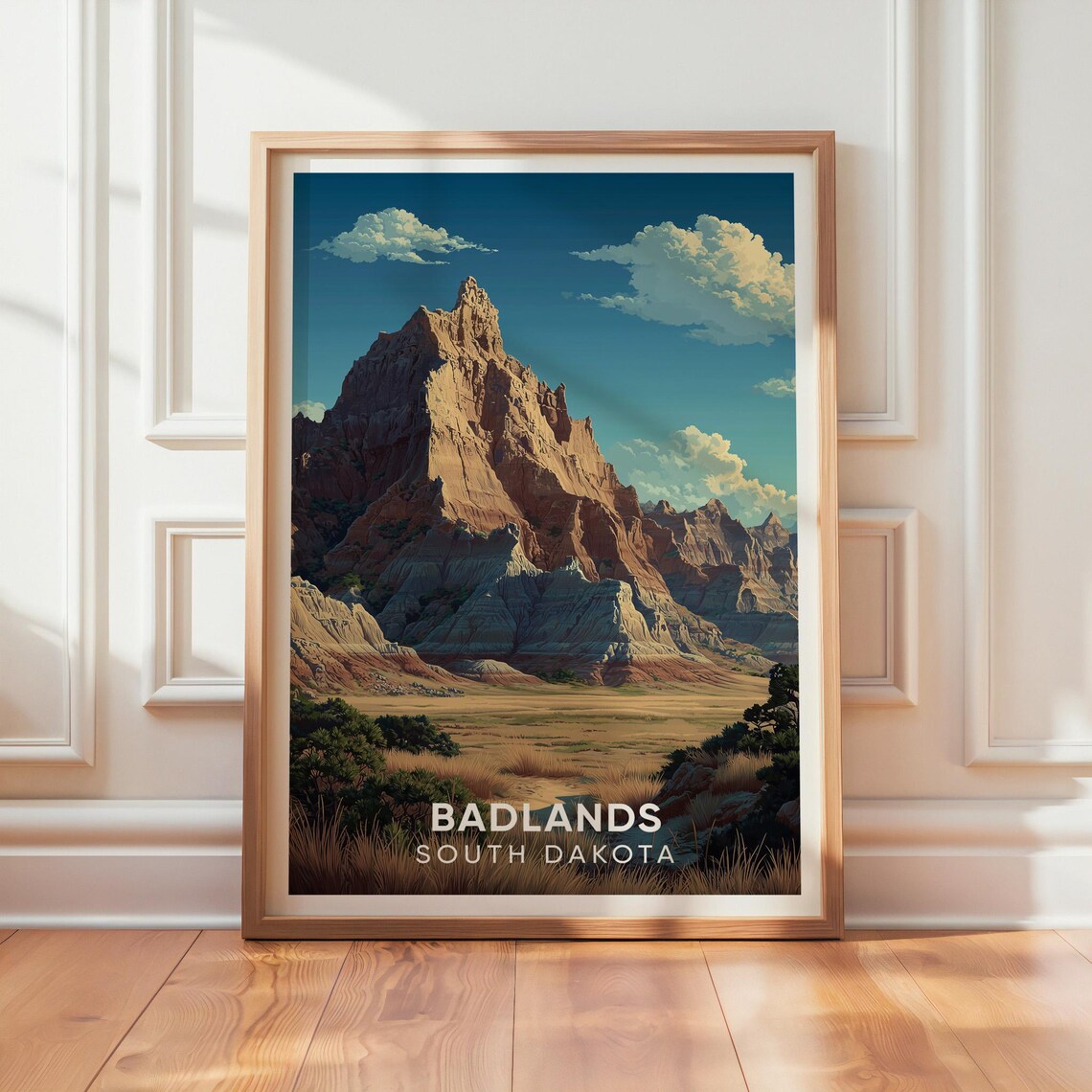 Badlands South Dakota Vintage Travel Rugged Peak Landscape Poster