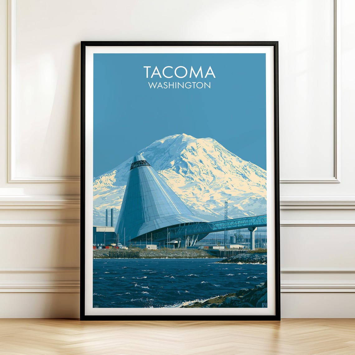 Tacoma Washington Mount Rainier Retro Waterfront Travel Poster