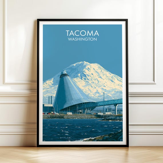 Tacoma Washington Poster Vintage Usa Cityscape Travel Wall Art American Landmark Print Americana Decor