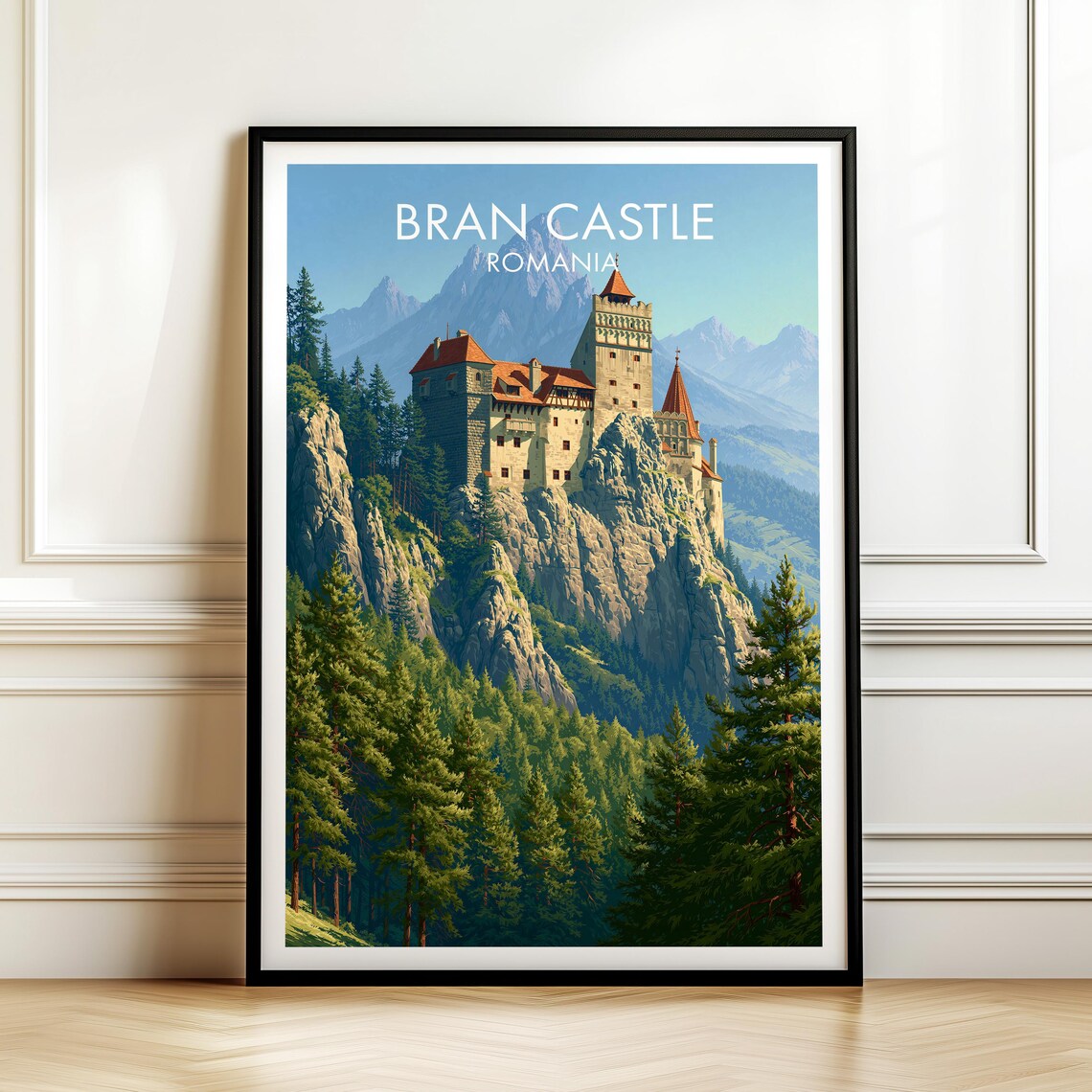 Bran Castle Romania Travel Poster Mountain Fortress Vintage Europe Art