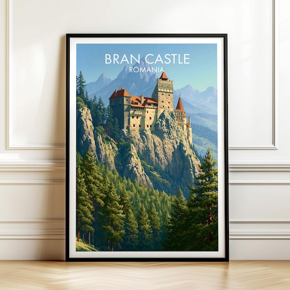 Bran Castle Romania Travel Poster Mountain Fortress Vintage Europe Art