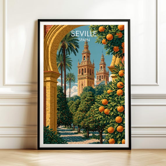 Seville Spain Vintage Travel Poster, European Cityscape