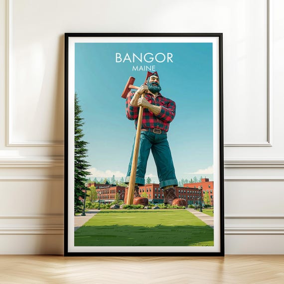 Bangor Maine Vintage Cityscape Travel Poster