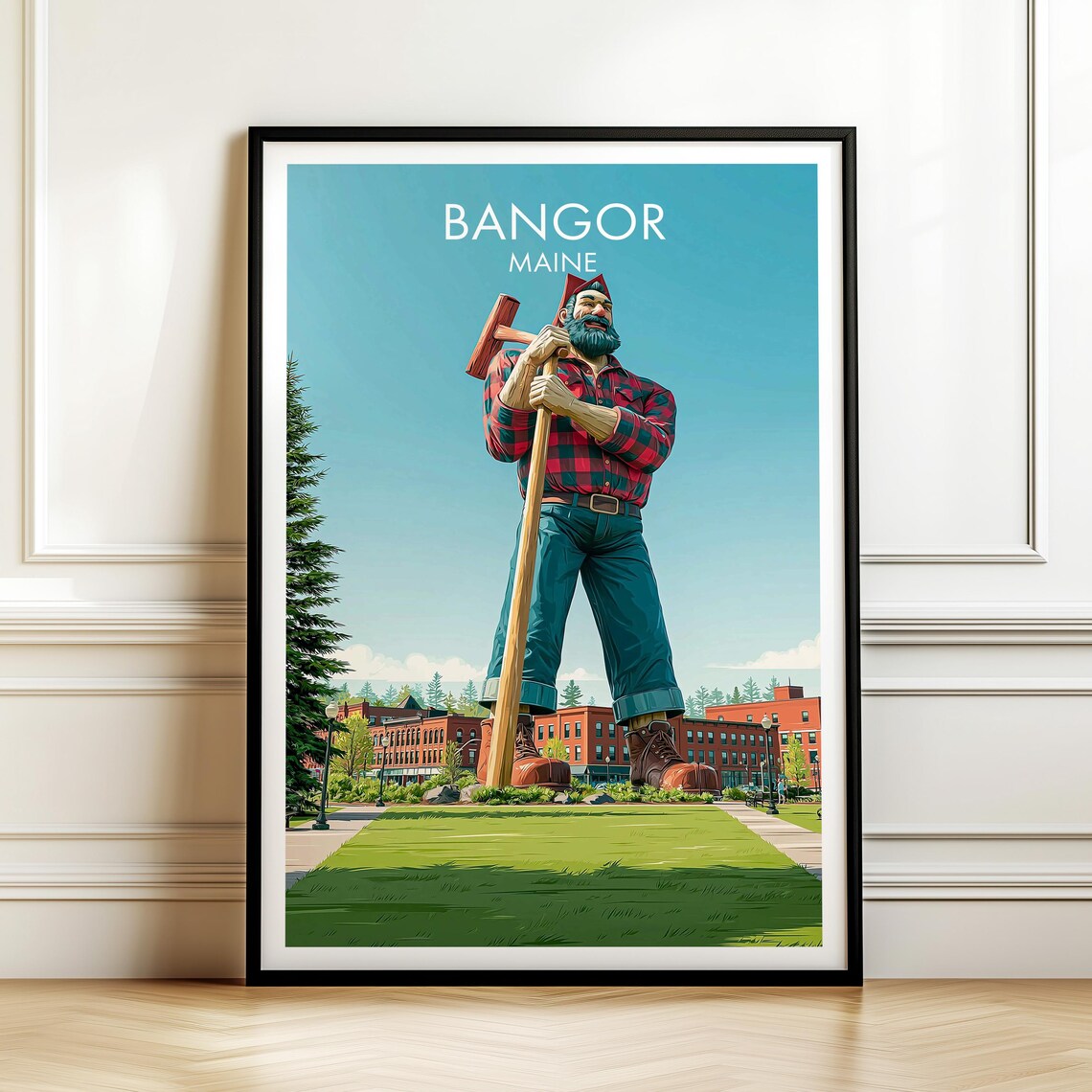 Bangor Maine Vintage Cityscape Travel Poster