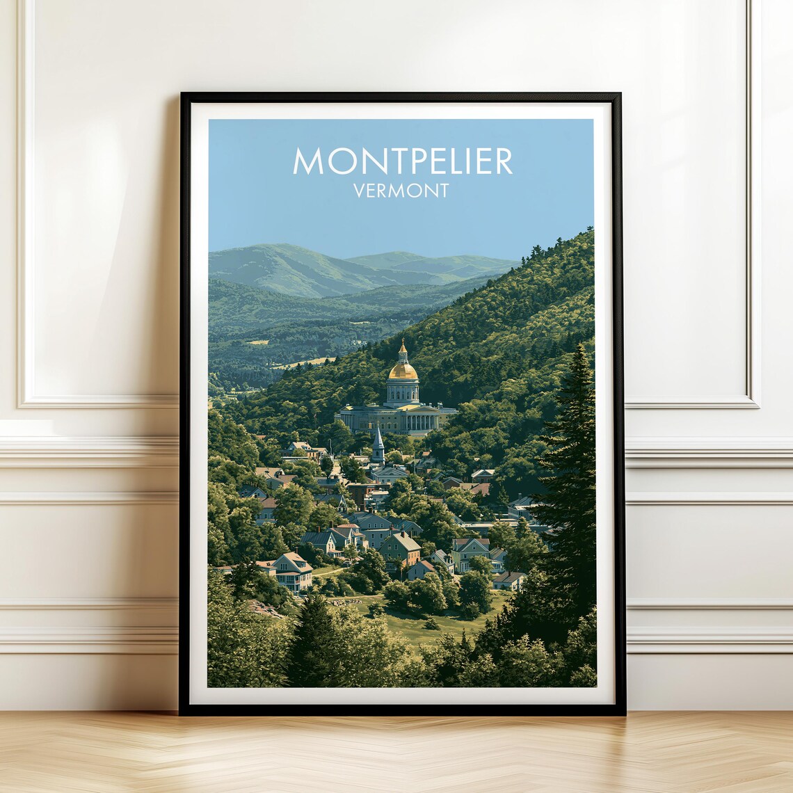 Montpelier Vermont Vintage Travel State Capitol Dome Art Poster