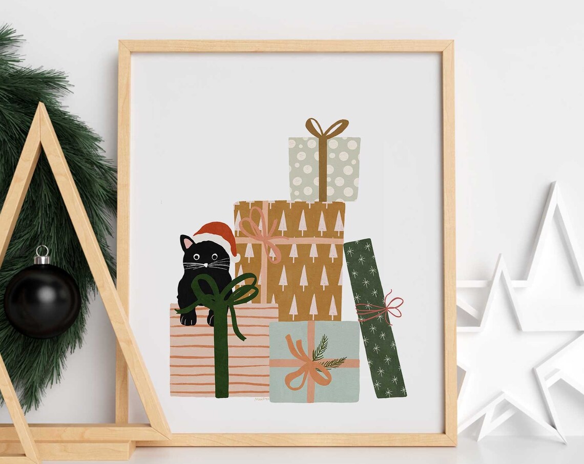 Peekaboo Cat Christmas Wall Art, Cat Lover Decor