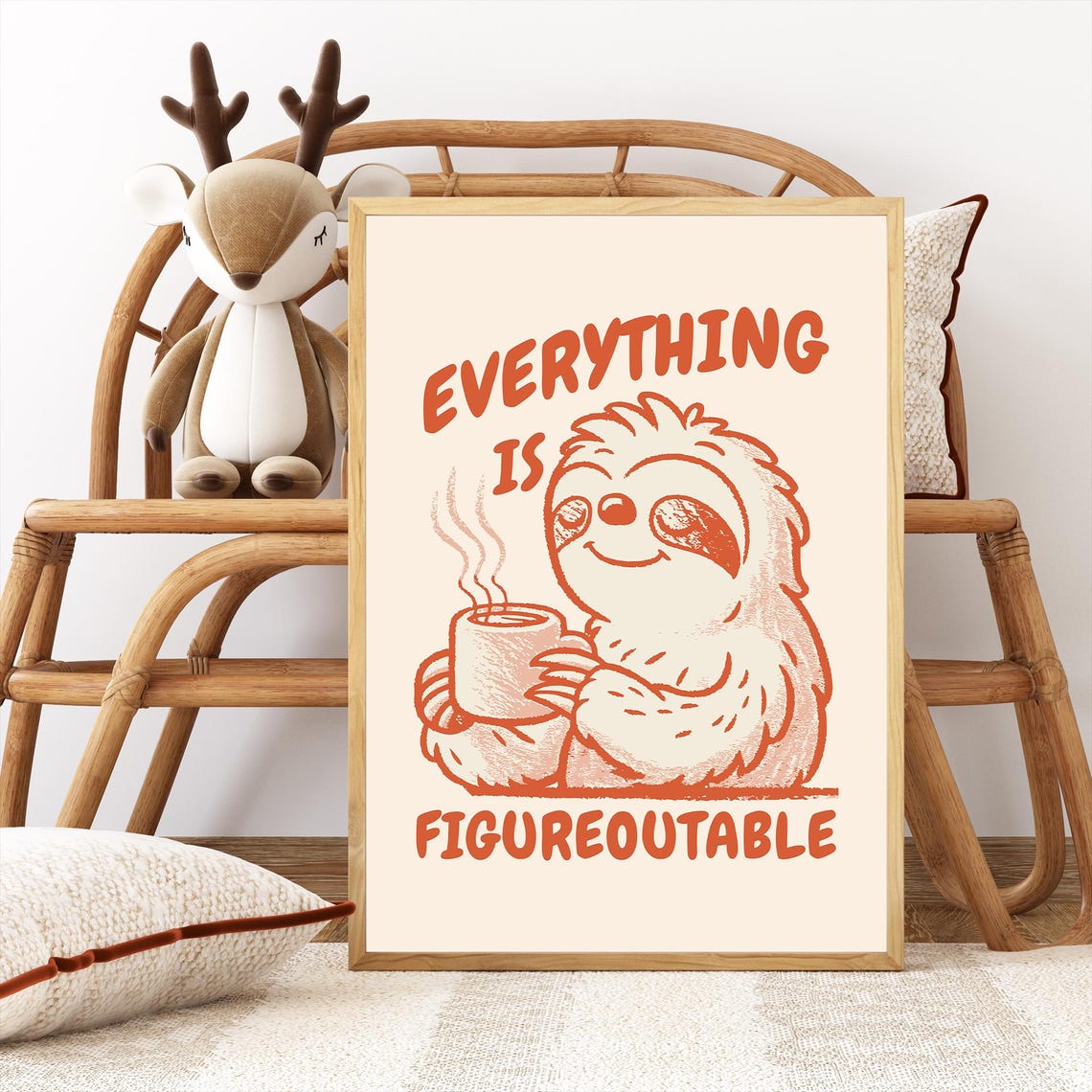 Everything Is Figureoutable Sloth Coffee Retro Quote Fun Poster - Image 2