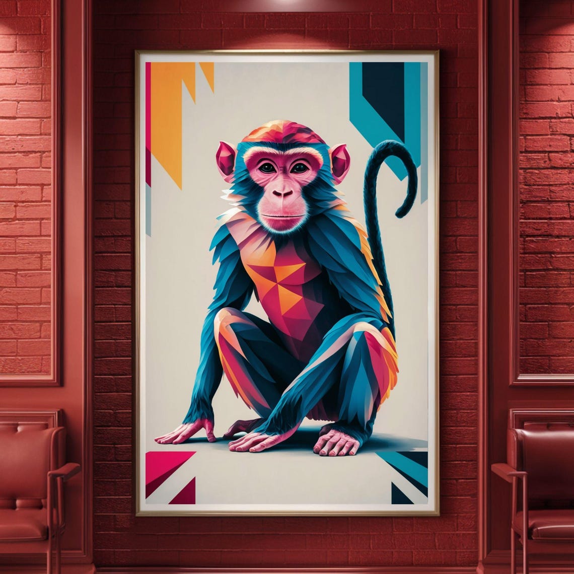 Geometric Colorful Monkey Sitting Low-Poly Animal Portrait Poster - Image 5