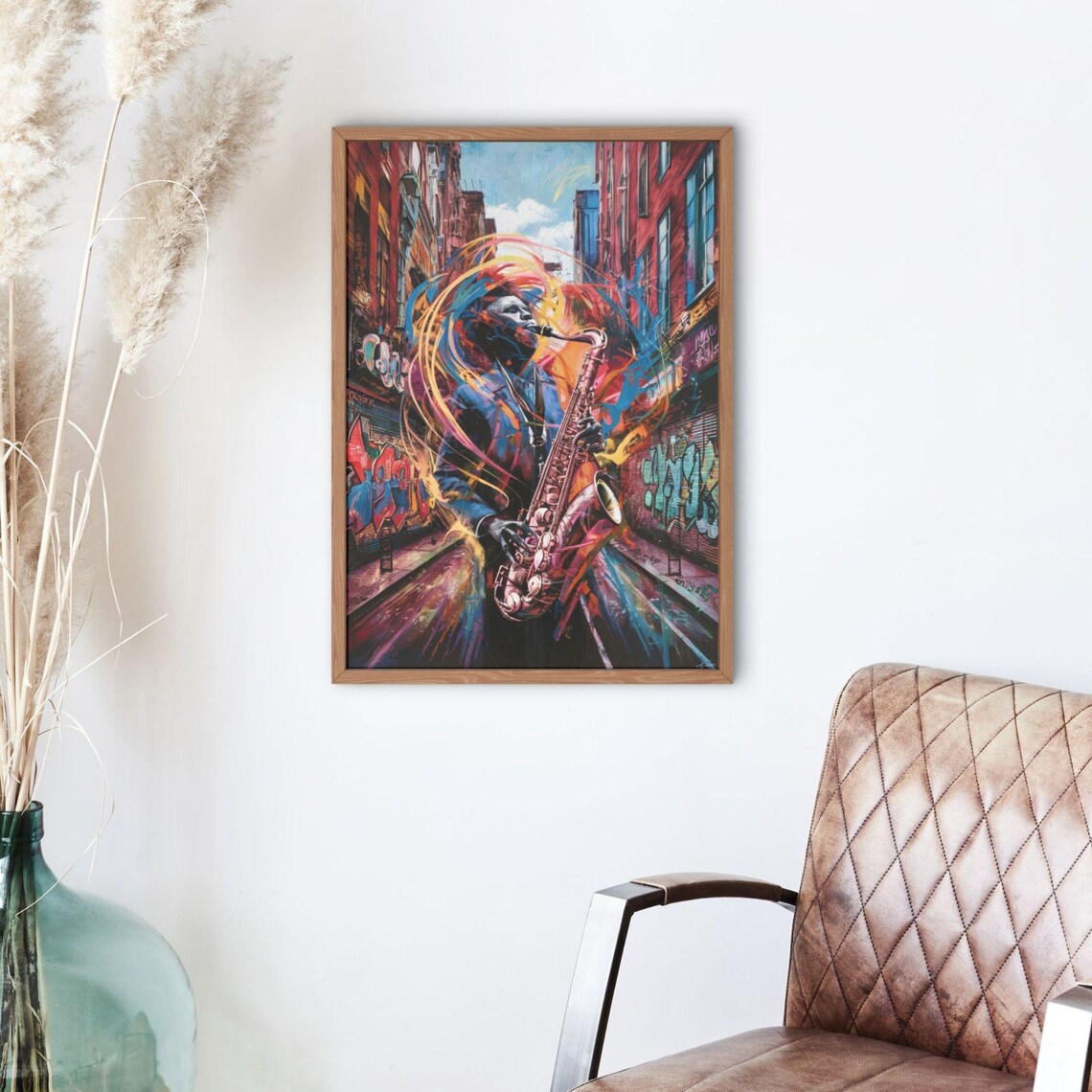 Jazz Saxophonist Street Art Graffiti Alley Colorful Music Poster - Image 3