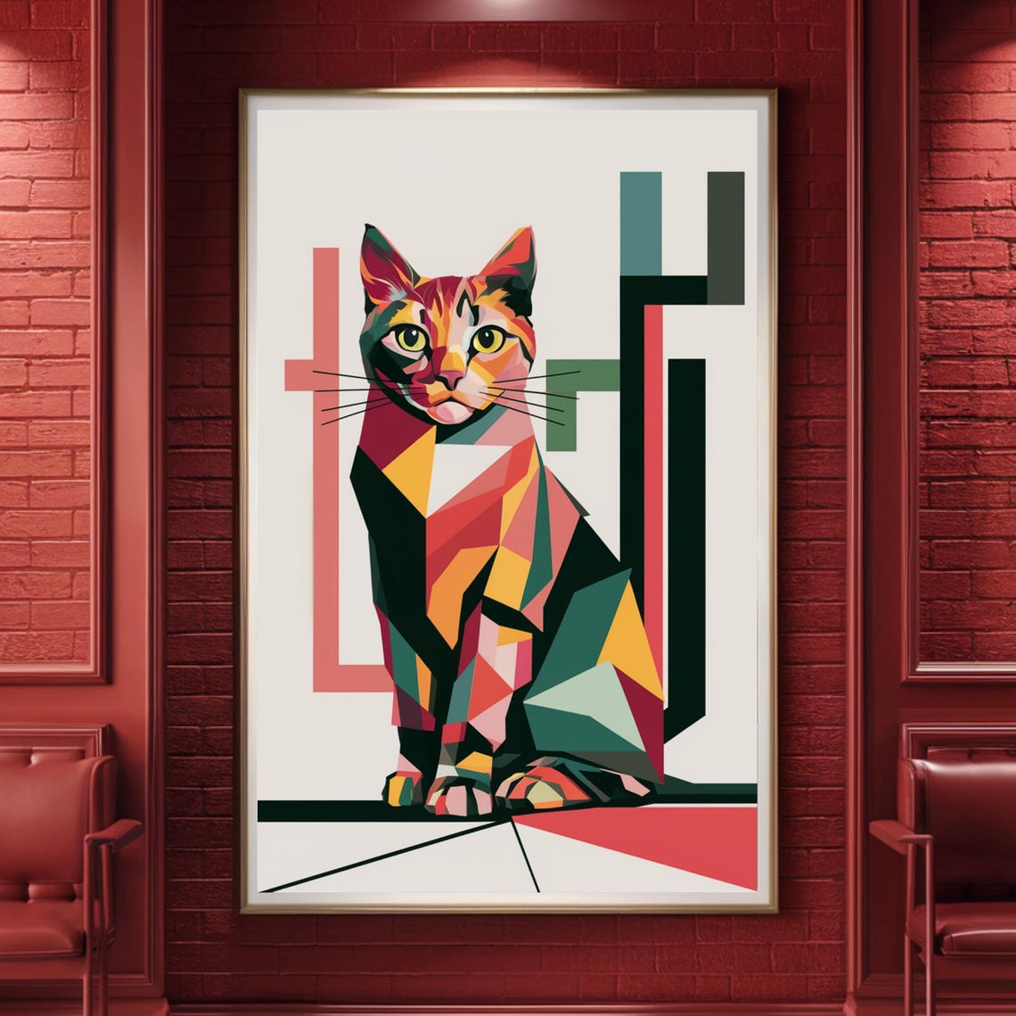 Geometric Color-Block Cat Multicolor Modern Animal Portrait Poster - Image 5