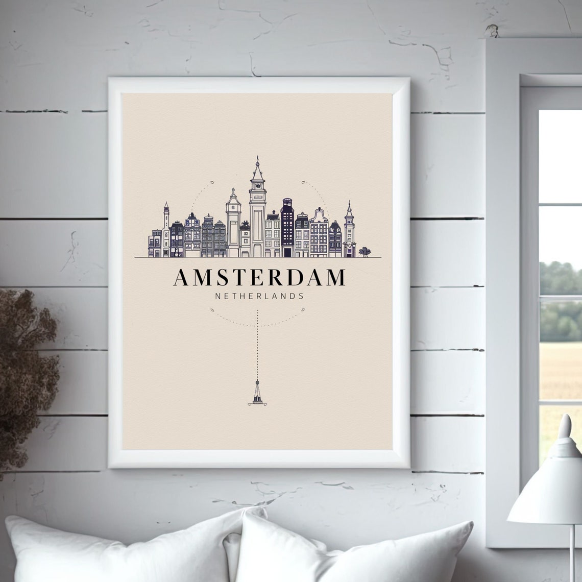 Amsterdam Netherlands Skyline Line Art Minimalist City Poster